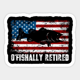 Funny O'Fishally Retired Fishing USA Flag Sticker